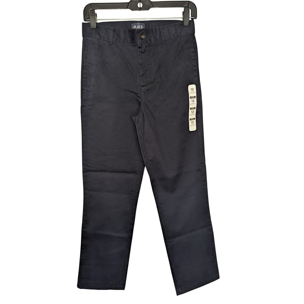 Children's Place Boys Bottoms, Navy Adjustable Waist Flat Front Chino Pants, 12